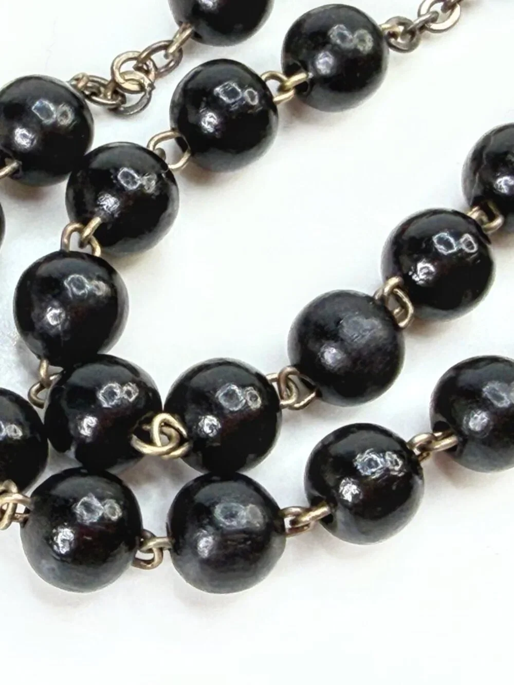 Vintage Dolce & Gabbana 925 Silver Black Bead Rosary Crucifix Necklace JR1983
